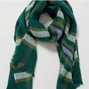 J. Jill Emerald Green Multi Exploded Oversized Plaid Scarf Wrap Fringe